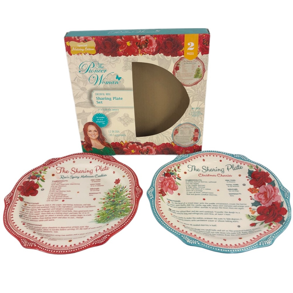 🆕 Pioneer Woman Cheerful Rose Christmas Sharing Plate Set
